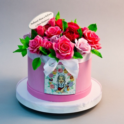 Торт коробка роз